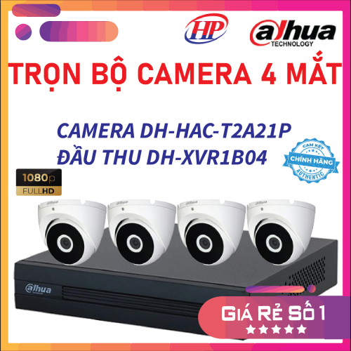 Trọn bộ 4,6,7 camera DAHUA DH-HAC-B1A21P  2.0 MP Đầu thu 4 cổng  DH-XVR1B04  lưu trữ dữ liệu ổ cứng 500GB..